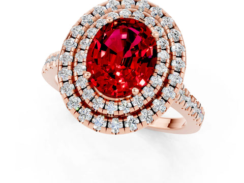 Rose gold Double Halo Oval Cut Ruby Pavé Band with Four-Prong Setting_1