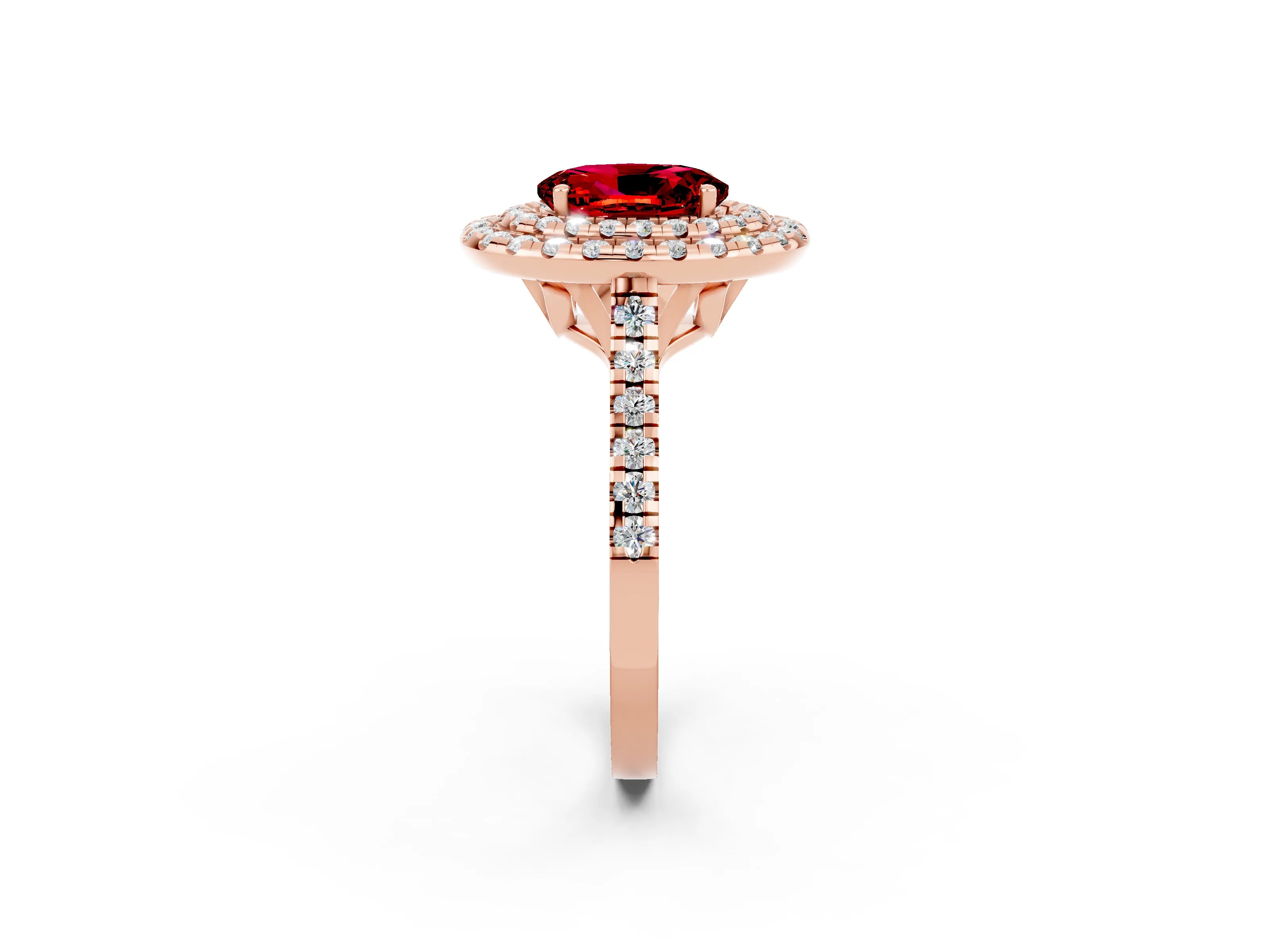 Rose gold Double Halo Oval Cut Ruby Pavé Band with Four-Prong Setting_2