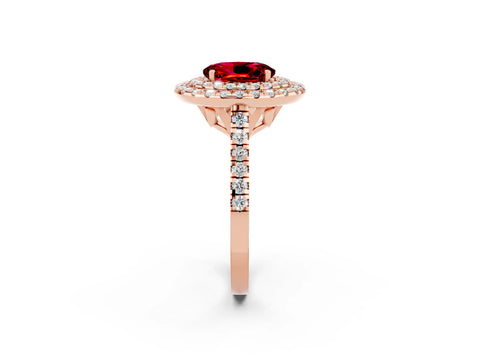 Rose gold Double Halo Oval Cut Ruby Pavé Band with Four-Prong Setting_2
