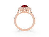 Rose gold Double Halo Oval Cut Ruby Pavé Band with Four-Prong Setting_3