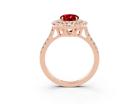 Rose gold Double Halo Oval Cut Ruby Pavé Band with Four-Prong Setting_3