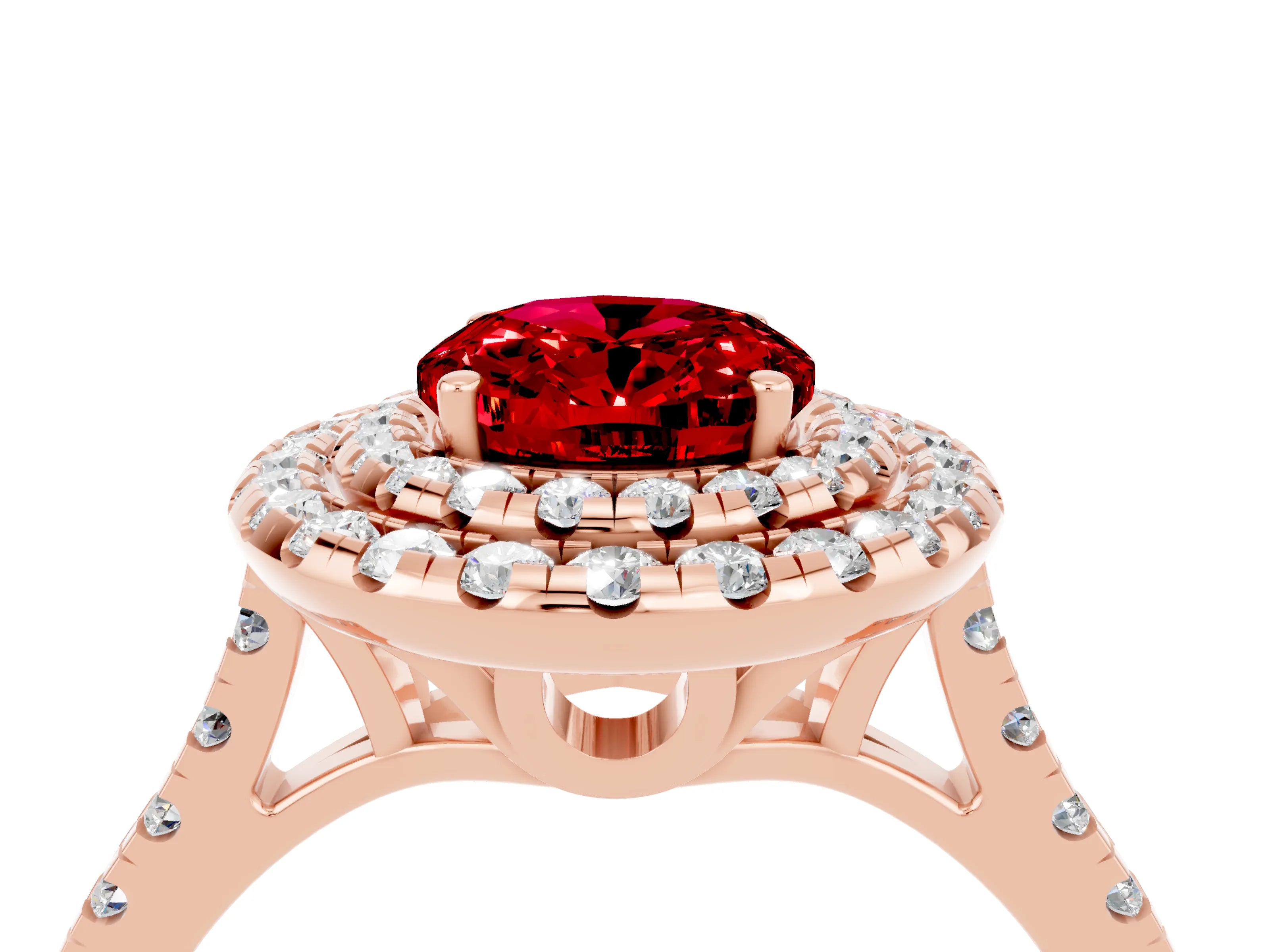 Rose gold Double Halo Oval Cut Ruby Pavé Band with Four-Prong Setting_4