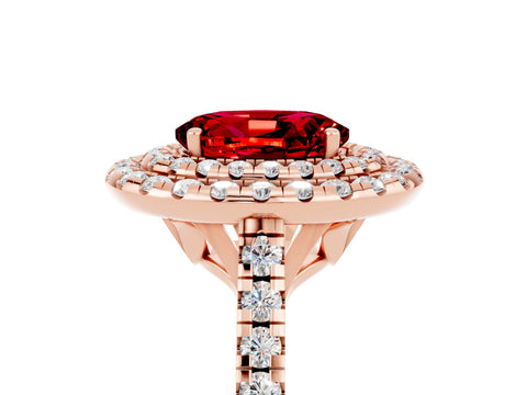 Rose gold Double Halo Oval Cut Ruby Pavé Band with Four-Prong Setting_5