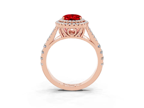 Rose gold Double Halo Oval Cut Ruby Pavé Split Shank Ring with Prong Setting_3