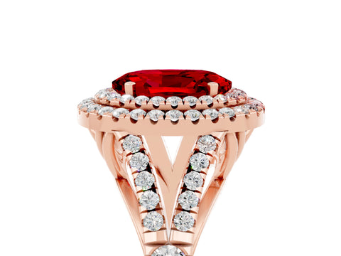 Rose gold Double Halo Oval Cut Ruby Pavé Split Shank Ring with Prong Setting_5