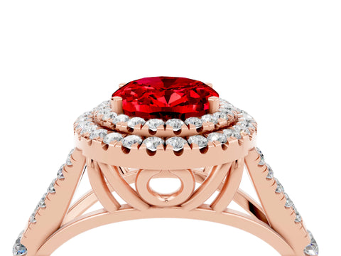 Rose gold Double Halo Oval Cut Ruby Split Shank Engagement Ring with Four-Prong Setting_4