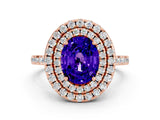 Rose gold Double Halo Oval Cut Tanzanite Pavé Band with Four-Prong Setting