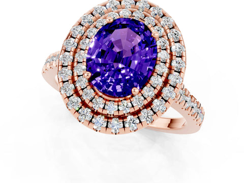 Rose gold Double Halo Oval Cut Tanzanite Pavé Band with Four-Prong Setting_1
