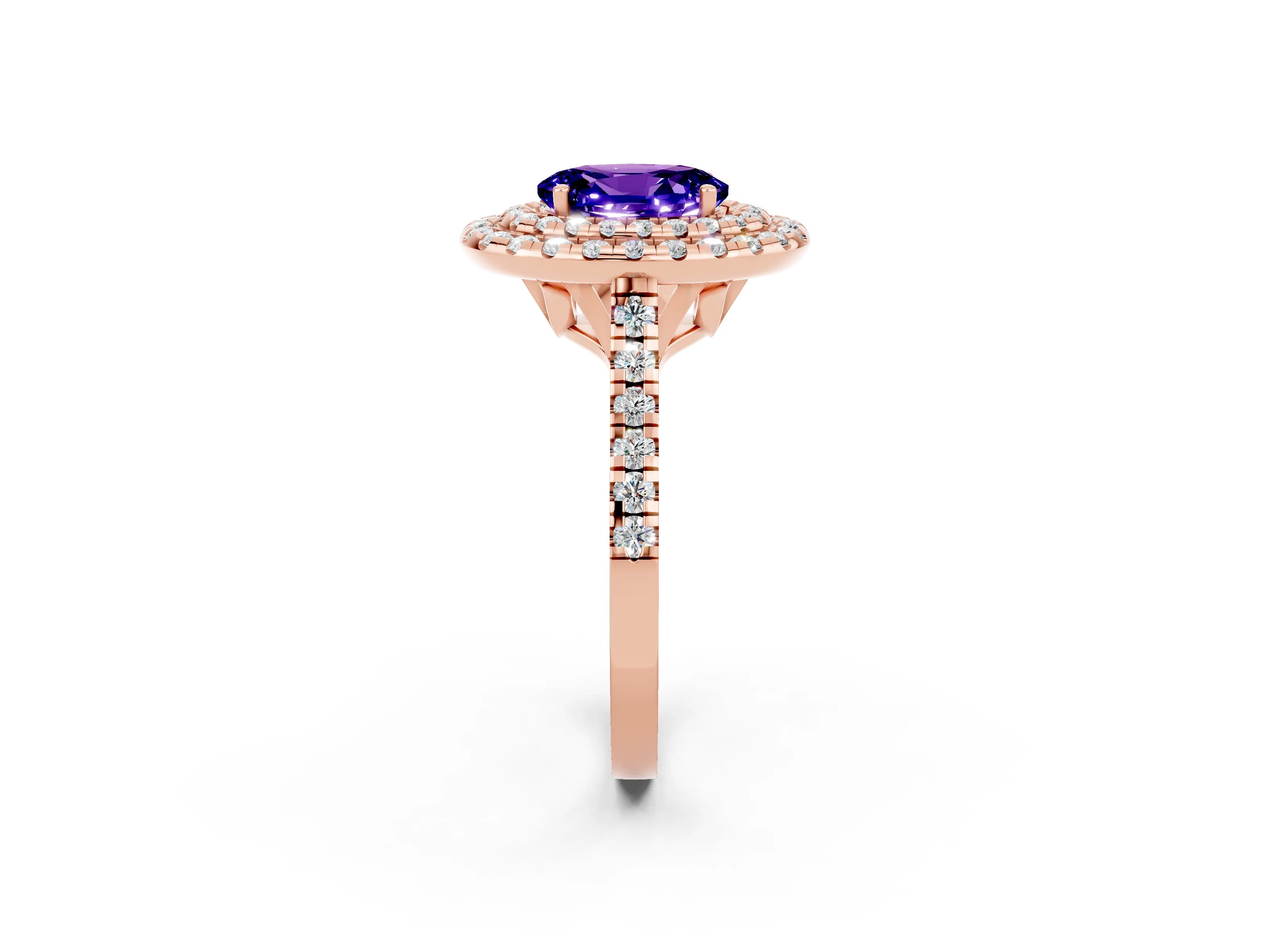 Rose gold Double Halo Oval Cut Tanzanite Pavé Band with Four-Prong Setting_2