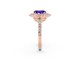 Rose gold Double Halo Oval Cut Tanzanite Pavé Band with Four-Prong Setting_2