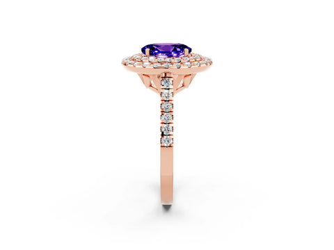 Rose gold Double Halo Oval Cut Tanzanite Pavé Band with Four-Prong Setting_2