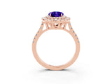 Rose gold Double Halo Oval Cut Tanzanite Pavé Band with Four-Prong Setting_3
