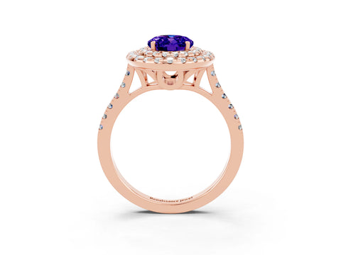 Rose gold Double Halo Oval Cut Tanzanite Pavé Band with Four-Prong Setting_3