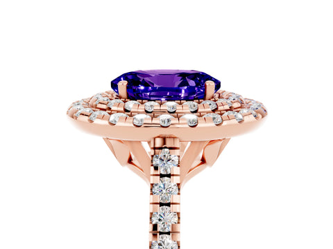 Rose gold Double Halo Oval Cut Tanzanite Pavé Band with Four-Prong Setting_5