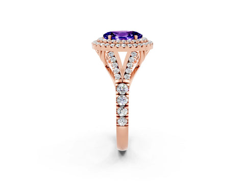 Rose gold Double Halo Oval Cut Tanzanite Pavé Split Shank Ring with Prong Setting_2