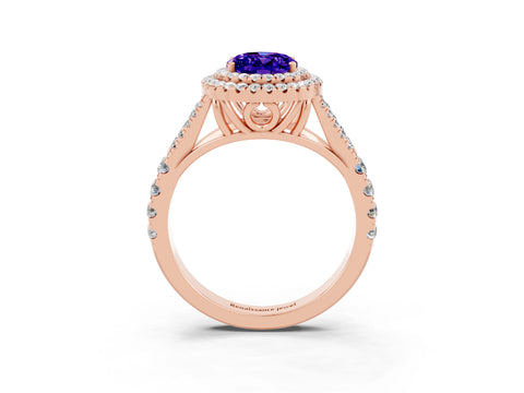 Rose gold Double Halo Oval Cut Tanzanite Pavé Split Shank Ring with Prong Setting_3