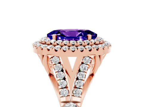 Rose gold Double Halo Oval Cut Tanzanite Pavé Split Shank Ring with Prong Setting_5