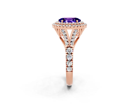 Rose gold Double Halo Oval Cut Tanzanite Split Shank Engagement Ring with Four-Prong Setting_2