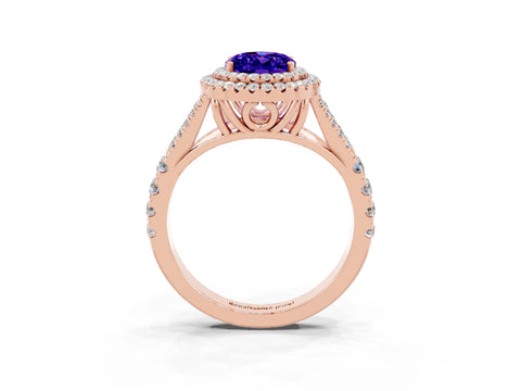 Rose gold Double Halo Oval Cut Tanzanite Split Shank Engagement Ring with Four-Prong Setting_3