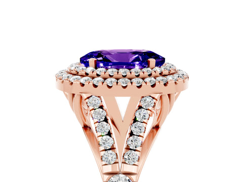 Rose gold Double Halo Oval Cut Tanzanite Split Shank Engagement Ring with Four-Prong Setting_5