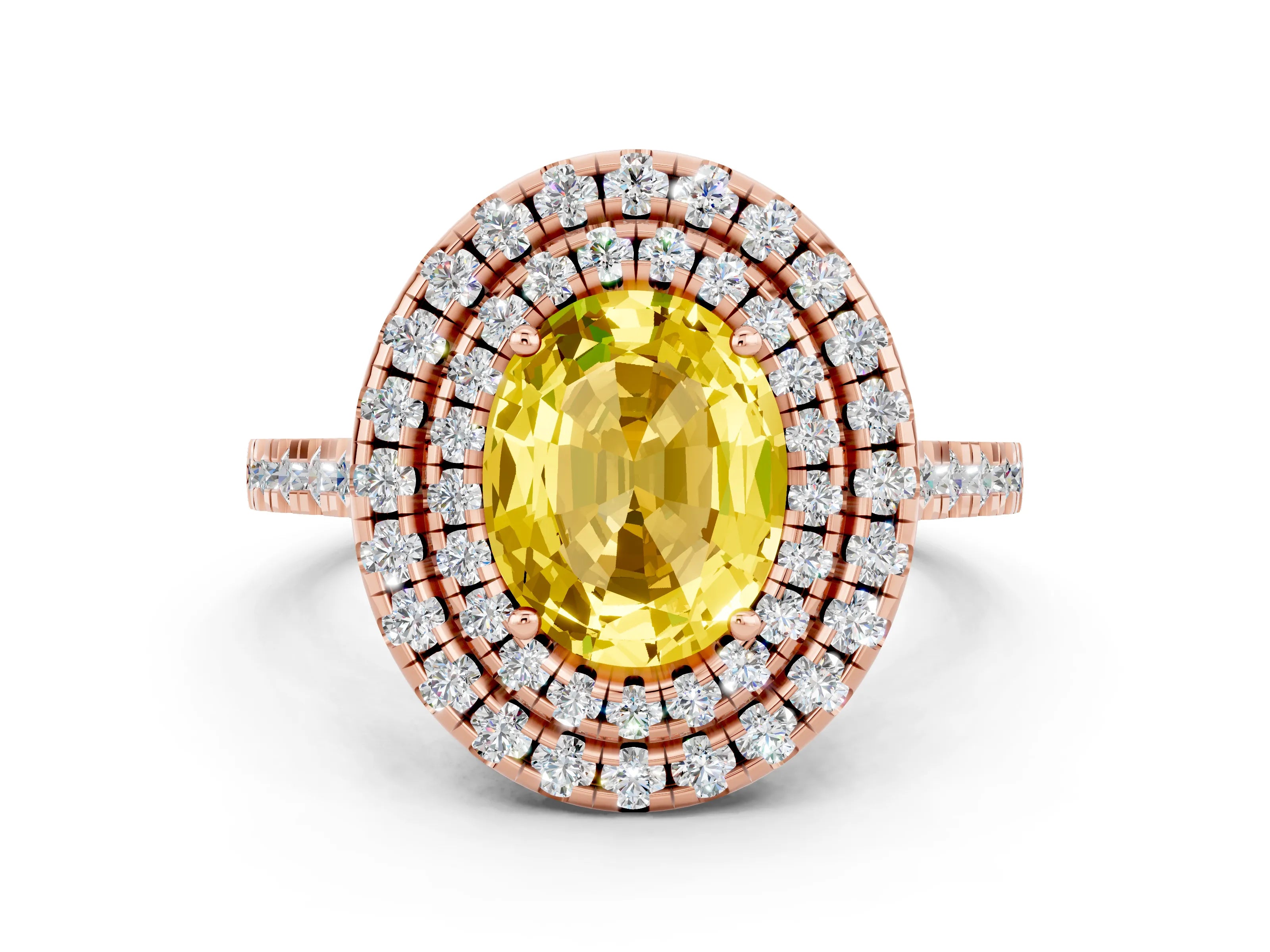 Rose gold Double Halo Oval Cut Yellow Sapphire Pavé Band with Four-Prong Setting_24