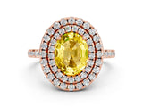 Rose gold Double Halo Oval Cut Yellow Sapphire Pavé Band with Four-Prong Setting_24