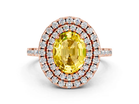 Rose gold Double Halo Oval Cut Yellow Sapphire Pavé Band with Four-Prong Setting_24