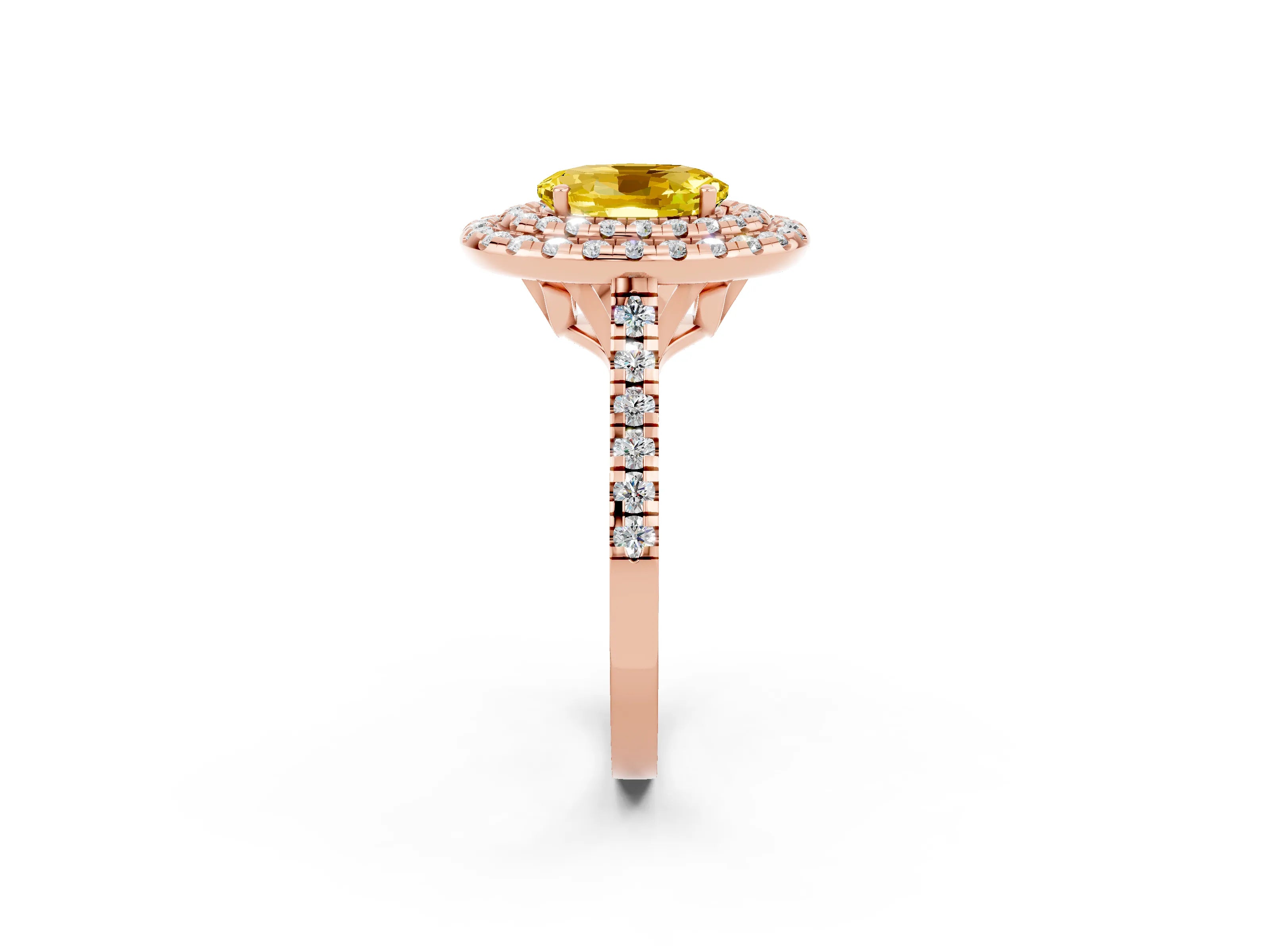 Rose gold Double Halo Oval Cut Yellow Sapphire Pavé Band with Four-Prong Setting_26