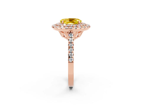 Rose gold Double Halo Oval Cut Yellow Sapphire Pavé Band with Four-Prong Setting_26