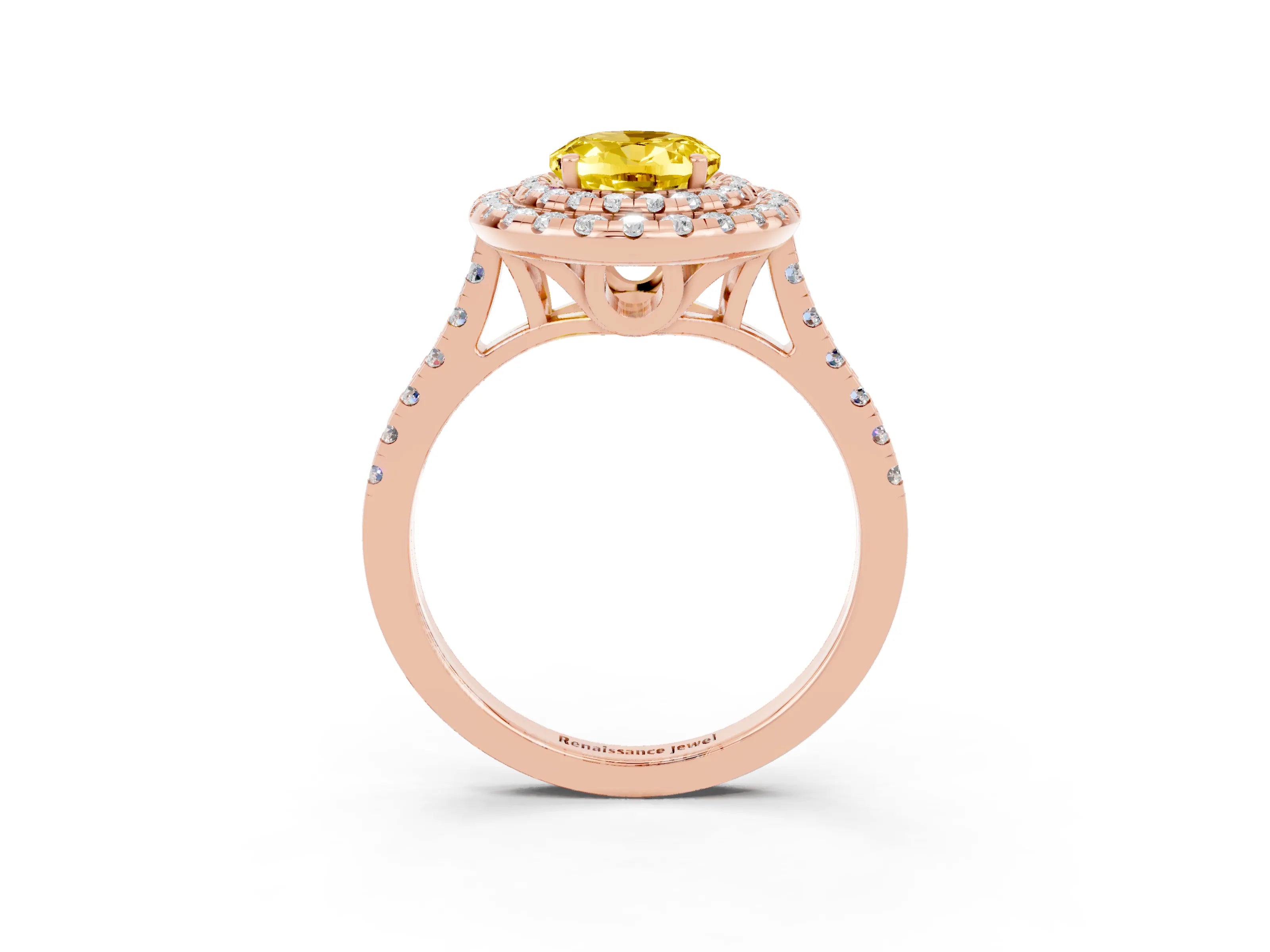 Rose gold Double Halo Oval Cut Yellow Sapphire Pavé Band with Four-Prong Setting_27