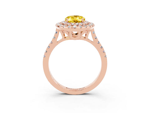 Rose gold Double Halo Oval Cut Yellow Sapphire Pavé Band with Four-Prong Setting_27