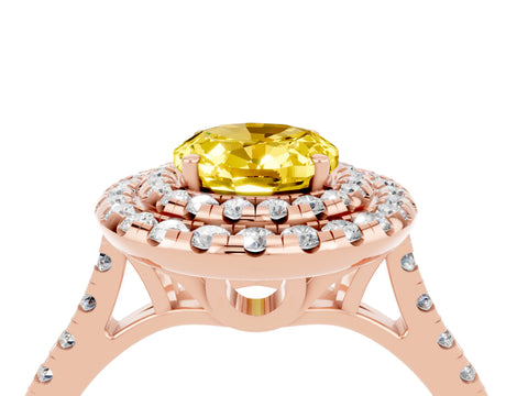 Rose gold Double Halo Oval Cut Yellow Sapphire Pavé Band with Four-Prong Setting_28