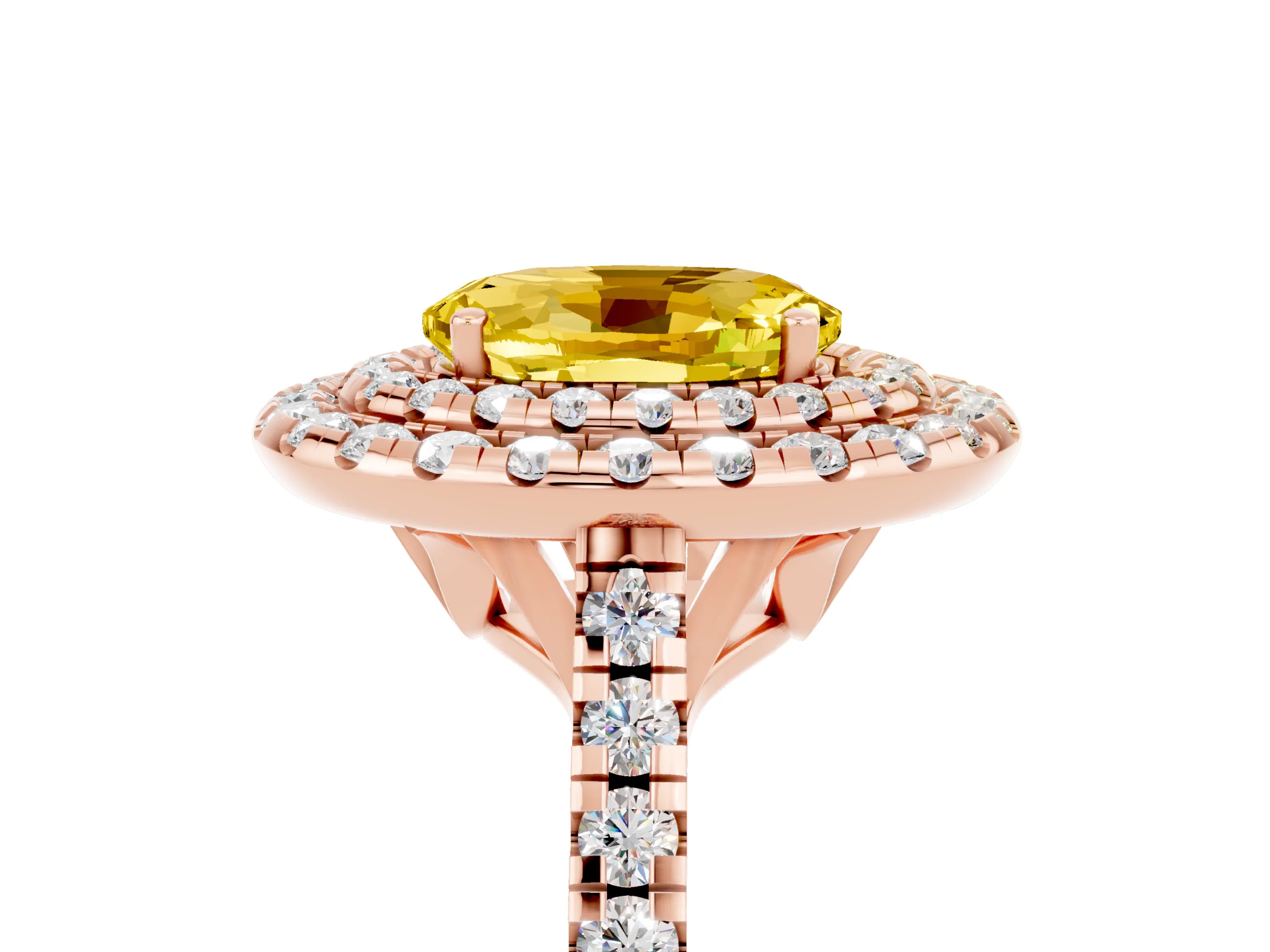 Rose gold Double Halo Oval Cut Yellow Sapphire Pavé Band with Four-Prong Setting_29