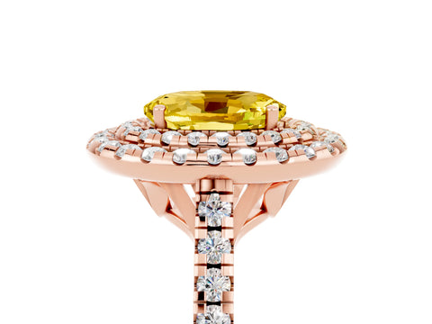 Rose gold Double Halo Oval Cut Yellow Sapphire Pavé Band with Four-Prong Setting_29