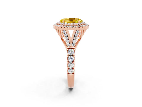 Rose gold Double Halo Oval Cut Yellow Sapphire Pavé Split Shank Ring with Prong Setting_2