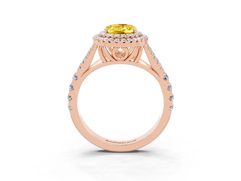 Rose gold Double Halo Oval Cut Yellow Sapphire Pavé Split Shank Ring with Prong Setting_3