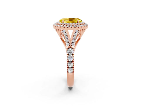 Rose gold Double Halo Oval Cut Yellow Sapphire Split Shank Engagement Ring with Four-Prong Setting_2