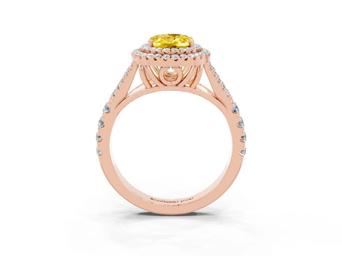 Rose gold Double Halo Oval Cut Yellow Sapphire Split Shank Engagement Ring with Four-Prong Setting_3