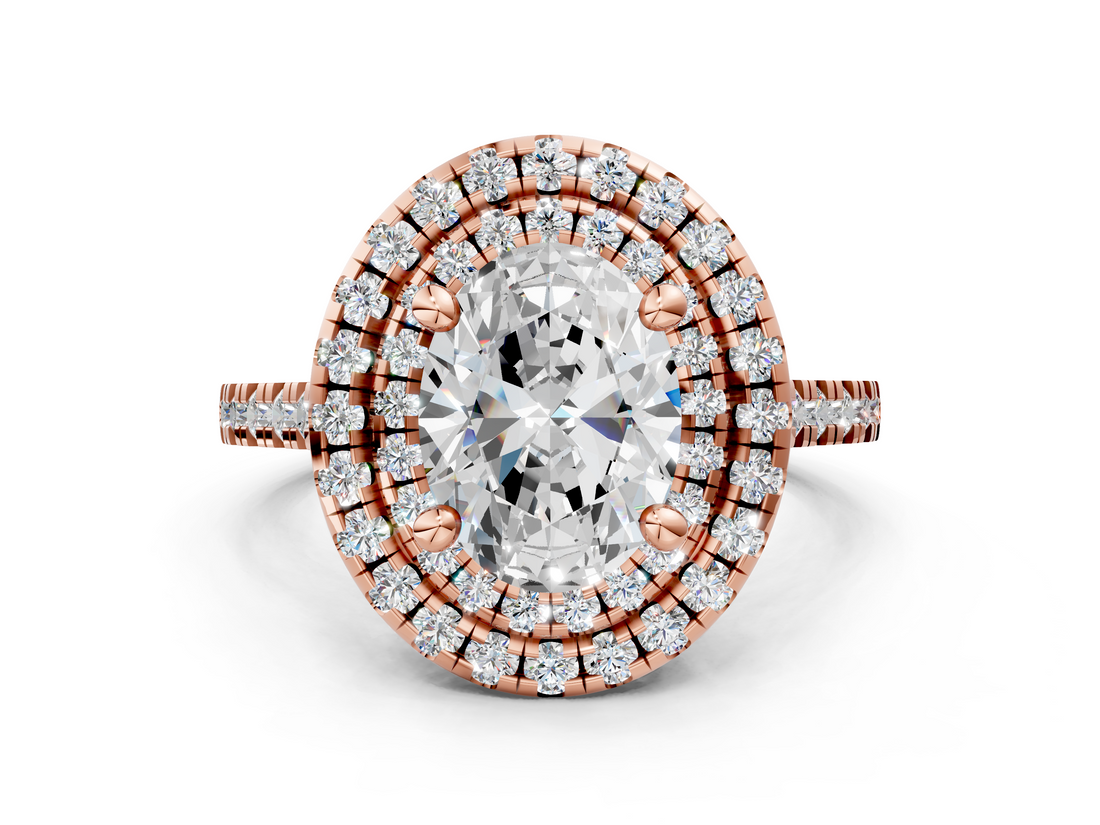Rose gold Double Halo Oval Diamond Pave Band with Four-Prong Setting_63