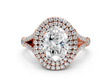 Rose gold Double Halo Oval-Shaped Split Shank Diamond Ring with Prong Setting_19