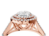 Rose gold Double Halo Oval-Shaped Split Shank Diamond Ring with Prong Setting_23