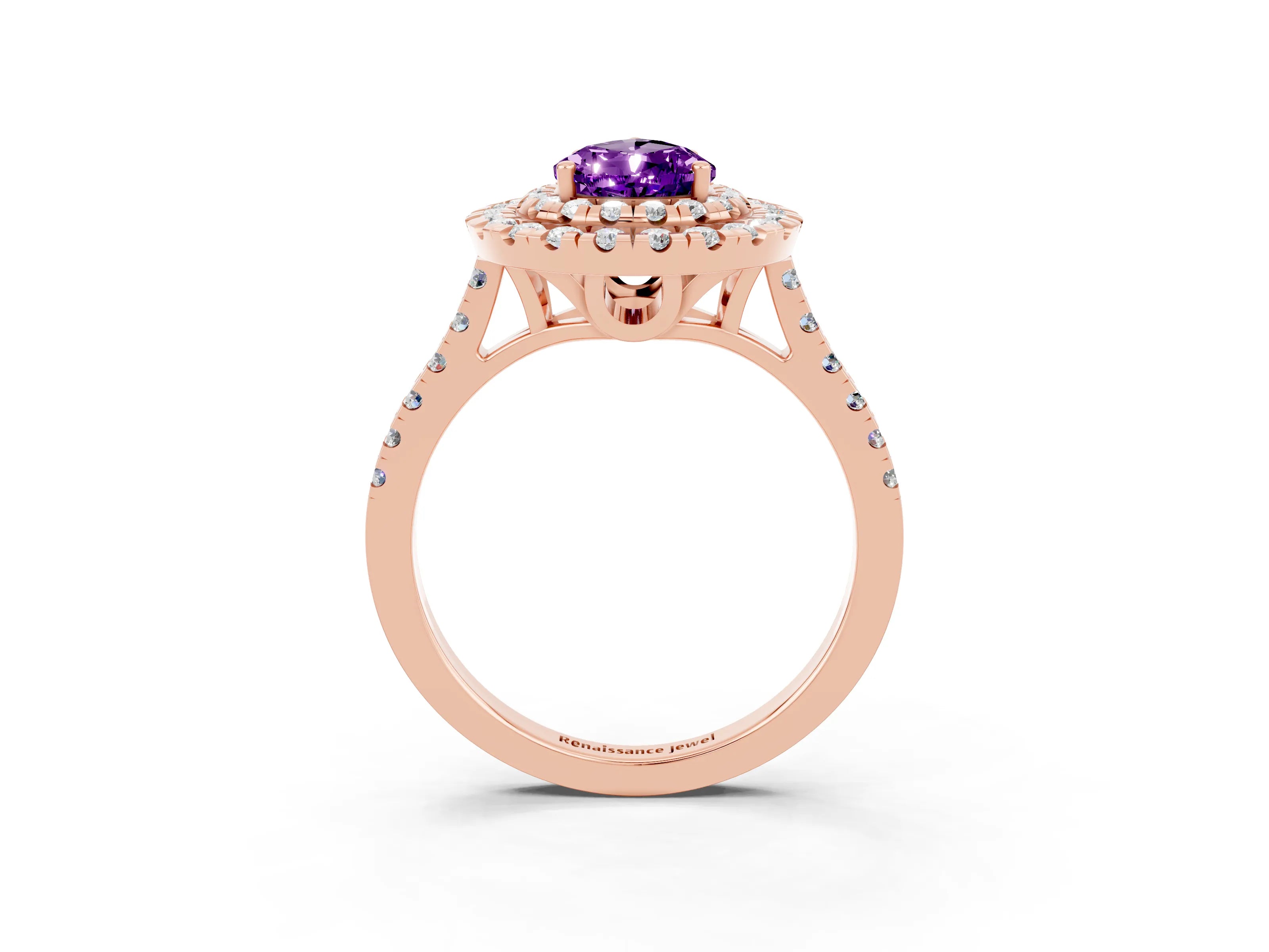 Rose gold Double Halo Pear Cut Amethyst Pavé Band with Four-Prong Setting_3