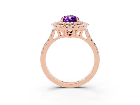 Rose gold Double Halo Pear Cut Amethyst Pavé Band with Four-Prong Setting_3