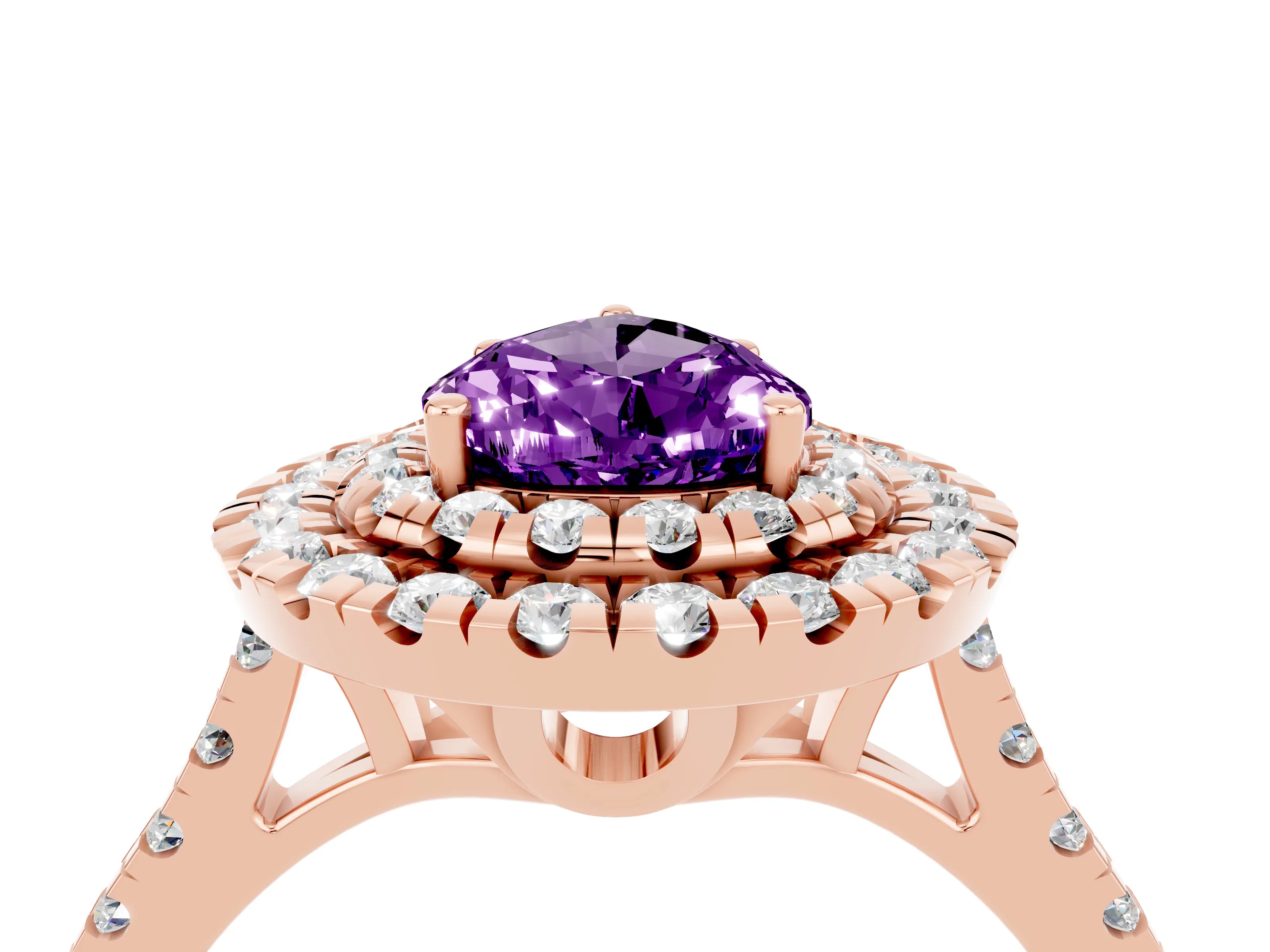 Rose gold Double Halo Pear Cut Amethyst Pavé Band with Four-Prong Setting_4