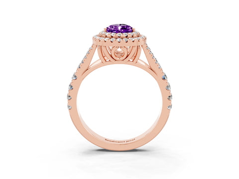 Rose gold Double Halo Pear Cut Amethyst Pavé Split Shank Ring with Prong Setting_3