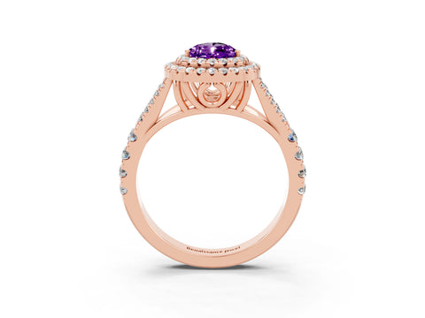 Rose gold Double Halo Pear Cut Amethyst Split Shank Engagement Ring with Four-Prong Setting_3