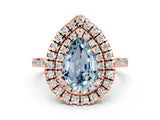 Rose gold Double Halo Pear Cut Aquamarine Pavé Band with Four-Prong Setting
