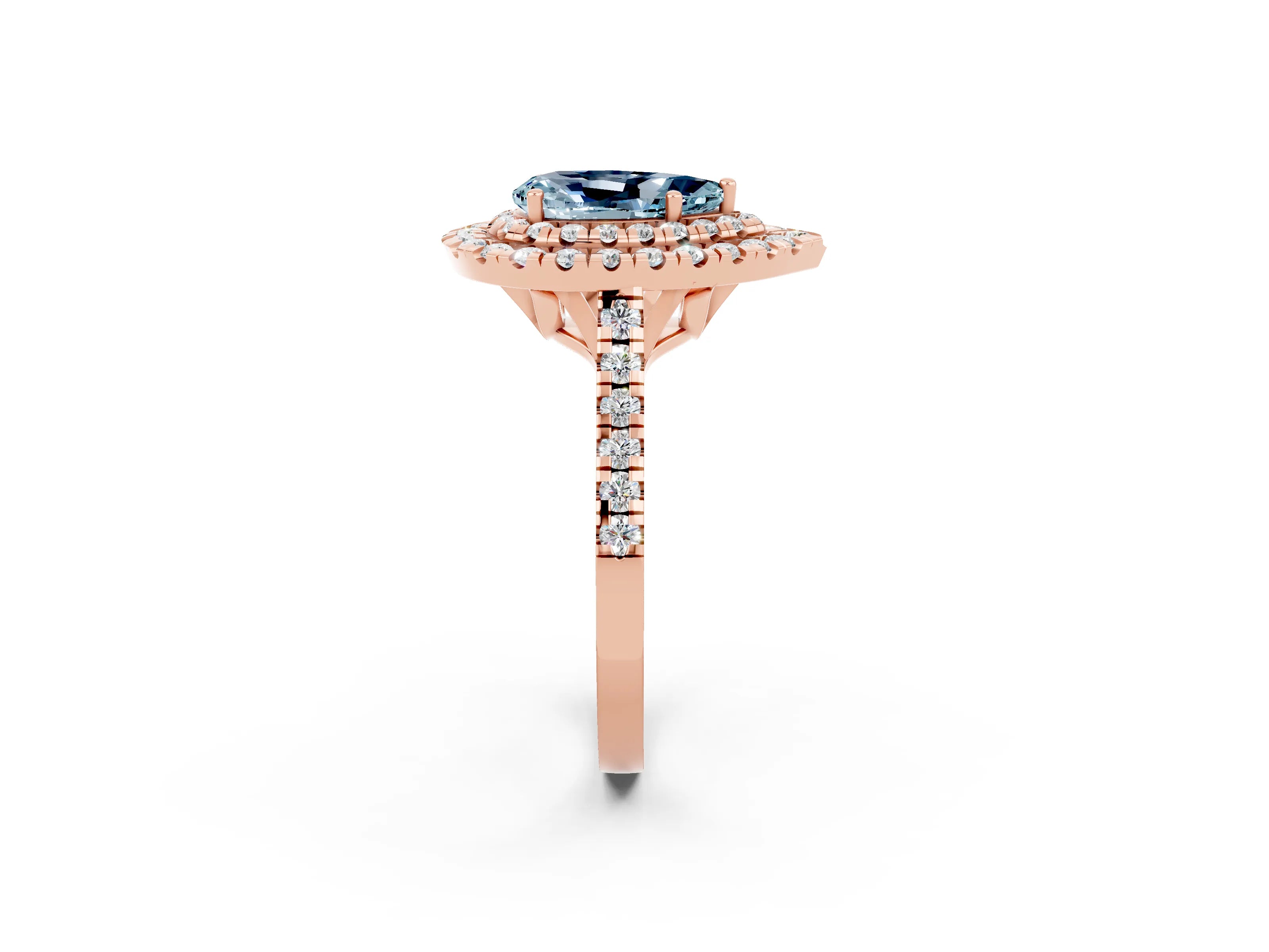 Rose gold Double Halo Pear Cut Aquamarine Pavé Band with Four-Prong Setting_2