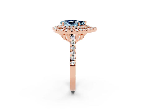 Rose gold Double Halo Pear Cut Aquamarine Pavé Band with Four-Prong Setting_2