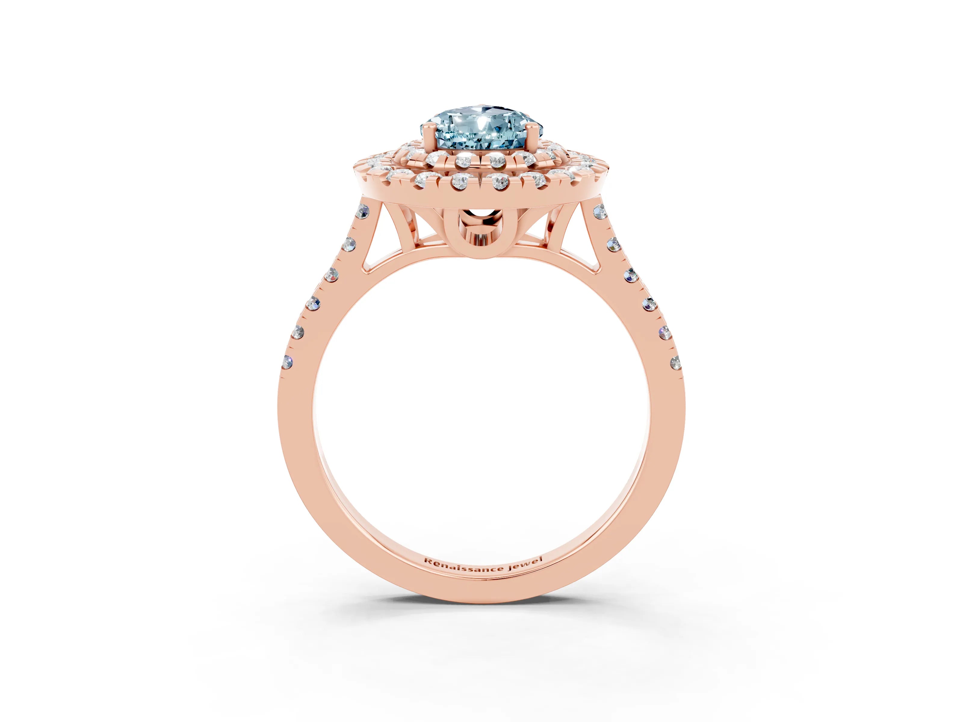 Rose gold Double Halo Pear Cut Aquamarine Pavé Band with Four-Prong Setting_3